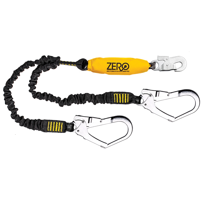 Double webbing lanyard with snaphook and scaffold hooks