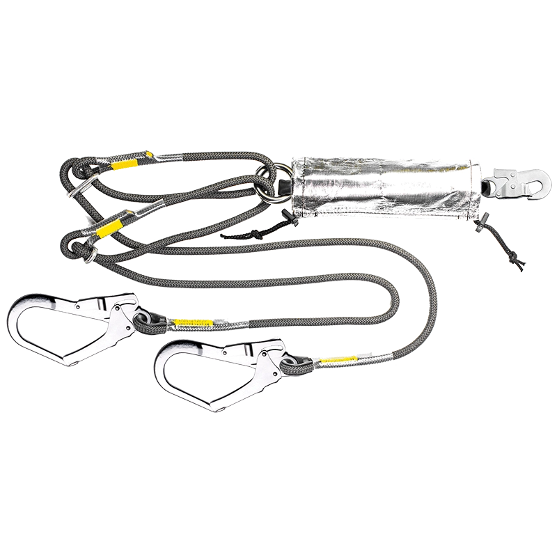 Double rope lanyard with snaphook & scaffold hooks for hot works